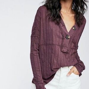 FP WTF | In The Mix Henley Comfy Cozy Ribbed Long Sleeve Boxy Relaxed VSCO Shirt